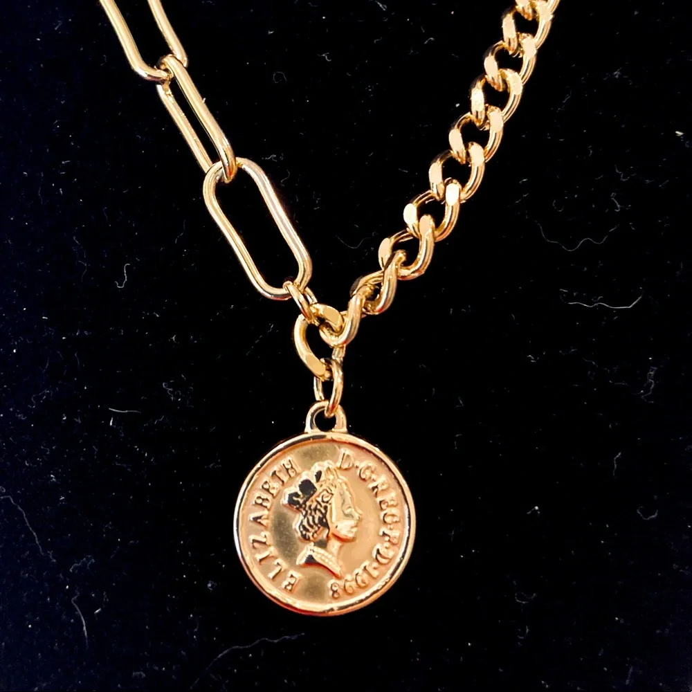 Adornia 14K Gold Plated Mixed Chain Coin Necklace - Picture 3 of 6